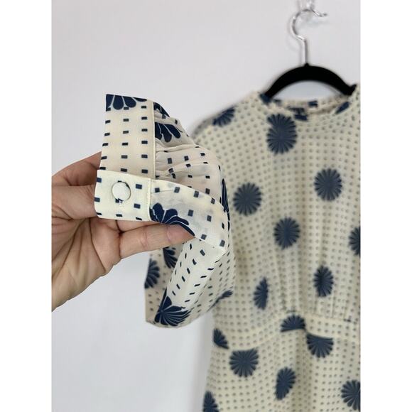 Modcloth Retro Disco Dress Mini Short Open Back Long Sleeve Size 8 Ivory Blue - Picture 5 of 13